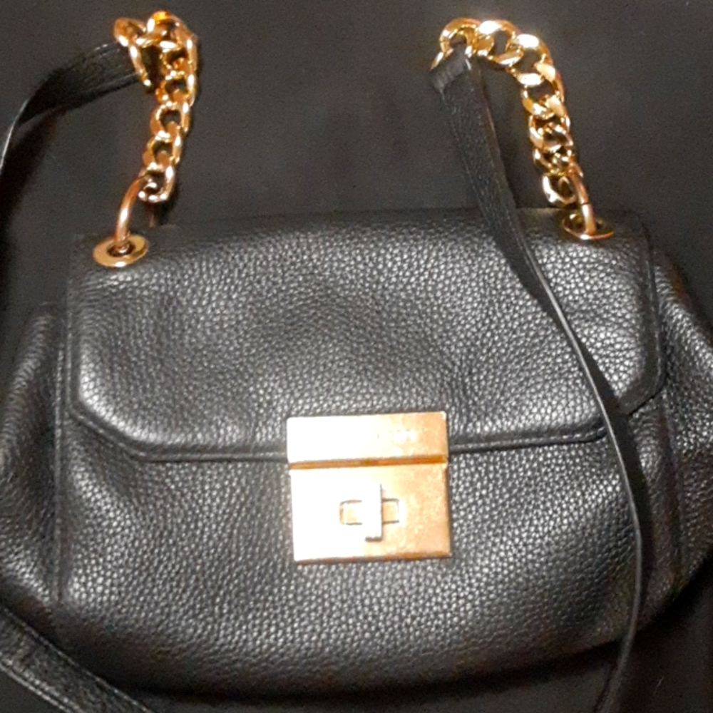 Michael Kors Cecelia Pebble Saddle / Shoulder Black Leather Bag